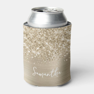 Enfriador De Latas Nombre de Letra Glam en Dorado Pálido Brillante