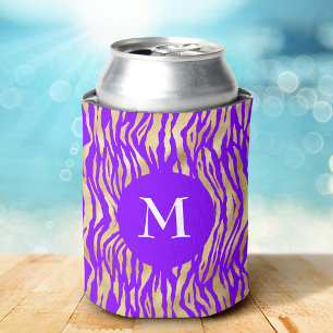 Enfriador De Latas Nombre de monograma chic glam impresión animal oro