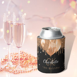 Enfriador De Latas Nombre de monograma de globos de oro negro de cump