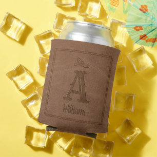 Enfriador De Latas Nombre de monograma del Personalizado de cuero fal