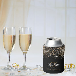 Enfriador De Latas Nombre de monograma del purpurina de oro negro de 