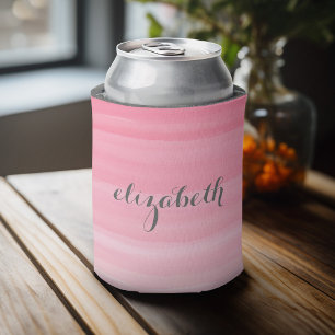 Enfriador De Latas Nombre de monograma femenino color agua rosa ocre