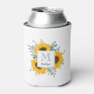 Enfriador De Latas Nombre de monograma girasol personalizado