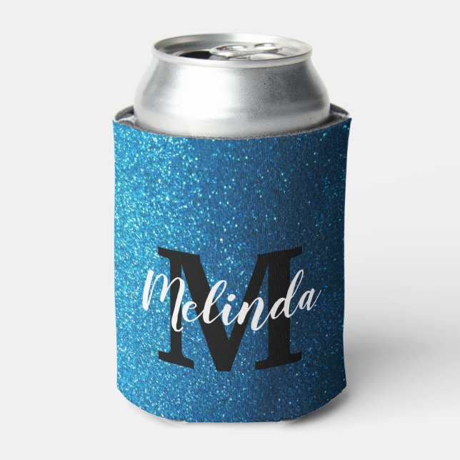 Enfriador De Latas Nombre de monograma personalizado Fiesta Purpurina (Lata Anverso)