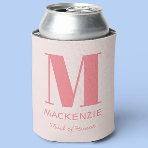 Enfriador De Latas Nombre de Monograma Rosa Maid of Honor