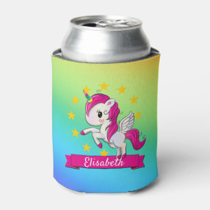 Enfriador De Latas Nombre de niño pequeño y colorido de unicornio