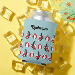 Enfriador De Latas Nombre de niño pingüino Personalizado de color azu