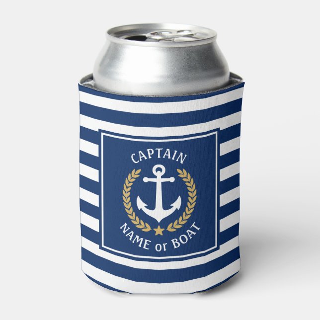 Enfriador De Latas Nombre del barco Capitán Anchor Banda Azul Laurel  (Lata Anverso)