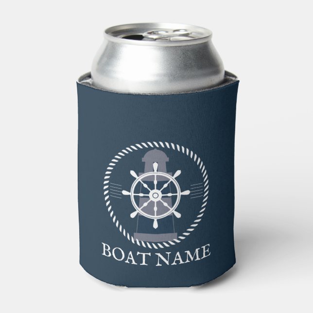 Enfriador De Latas Nombre del barco Navy Azul Náutico (Lata Anverso)