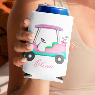 Enfriador De Latas Nombre del carrito de golf elegante de cuero rosa