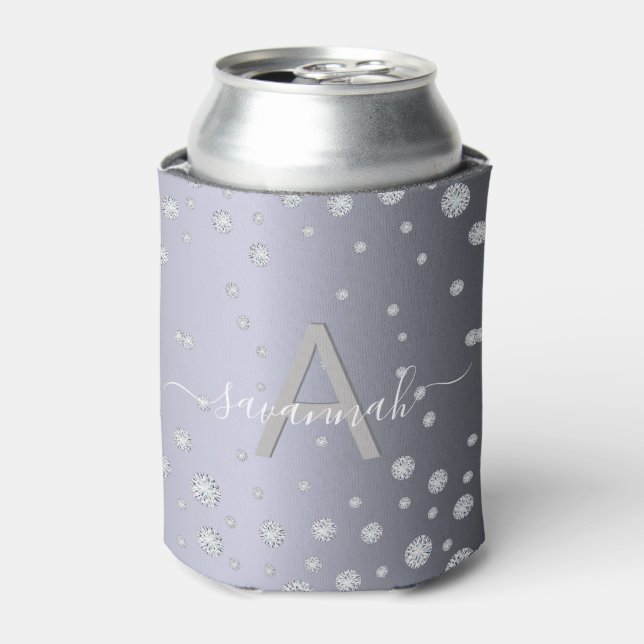 Enfriador De Latas Nombre del fiesta de monograma de diamantes platea (Lata Anverso)