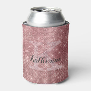 Enfriador De Latas Nombre del monograma de glam dorado del Rosa girat