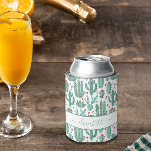 Enfriador De Latas Nombre del patrón rojo blanco y verde de Cactus