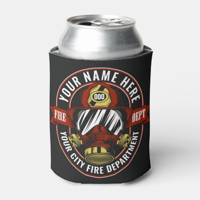 Enfriador De Latas NOMBRE DEL personalizar Bombero Máscara Casco Resc (Lata Anverso)