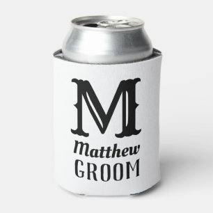 Enfriador De Latas Nombre Masculine Monogrammed Groom Bodas Black