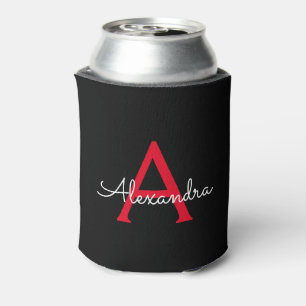 Enfriador De Latas Nombre monograma femenino escritura roja negra