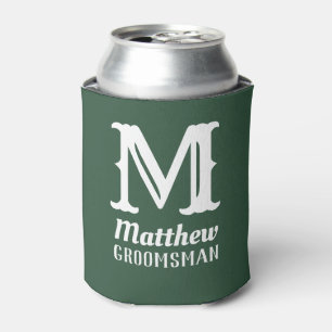 Enfriador De Latas Nombre Monograma Masculino Acompañante Boda Verde