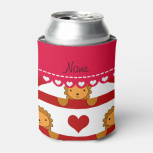 Enfriador De Latas Nombre personal león franjas de corazones blancos