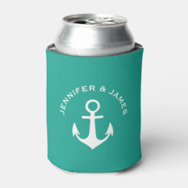 Enfriador De Latas Nombre personalizado A10 del diseño náutico verde 