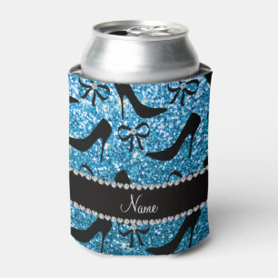 Enfriador De Latas Nombre personalizado azul cielo purpurina alto tac