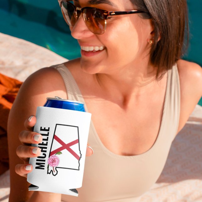 Enfriador De Latas Nombre personalizado Bandera de Alabama y camellia (Subido por el creador)