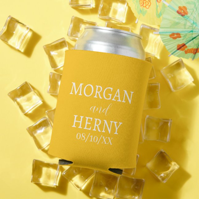 ENFRIADOR DE LATAS NOMBRE PERSONALIZADO BODA MODERNA ESTILOSA  (Verano in situ)