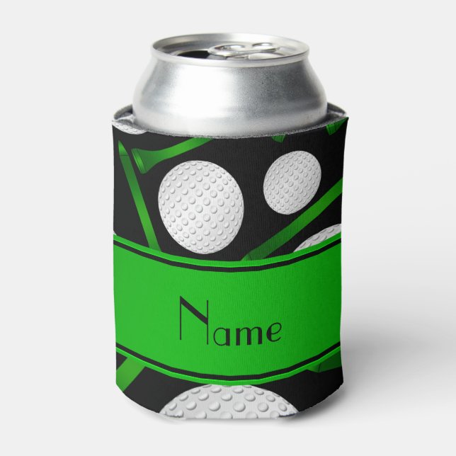 Enfriador De Latas Nombre personalizado: bolas de golf negras (Lata Anverso)