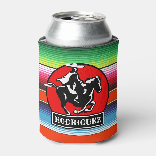 Enfriador De Latas NOMBRE Personalizado Carro Caballo Serape Español  (Lata Anverso)