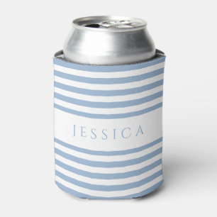 Enfriador De Latas Nombre personalizado con rayas azules modernos