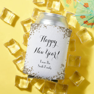 Enfriador De Latas Nombre personalizado de Año Nuevo dorado y blanco