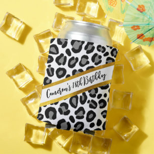 Enfriador De Latas Nombre personalizado de Cheetah, leopardo blanco y