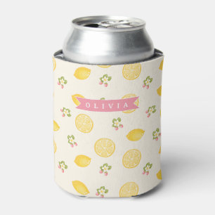 Enfriador De Latas Nombre Personalizado de Verano Floral de Limón Per