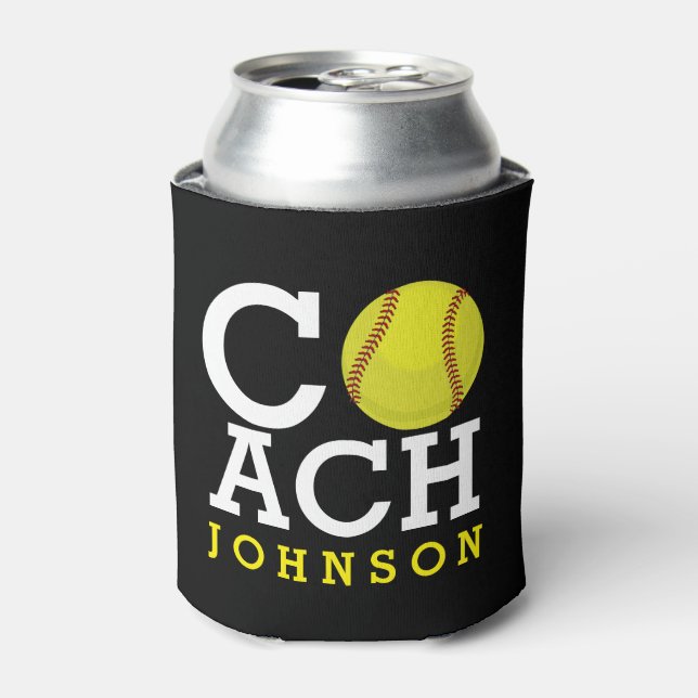 Enfriador De Latas Nombre personalizado del entrenador de softbol (Lata Anverso)