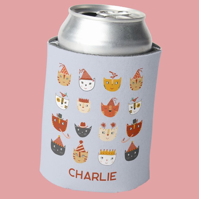 Enfriador De Latas Nombre personalizado del gato del Fiesta de cuenta (Fun party kitty cats personalized custom name can cooler)