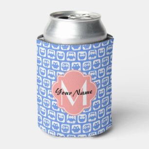 Enfriador De Latas Nombre personalizado del monograma de coral de pat