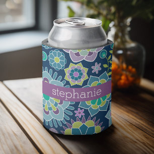 Enfriador De Latas Nombre personalizado del patrón floral de primaver