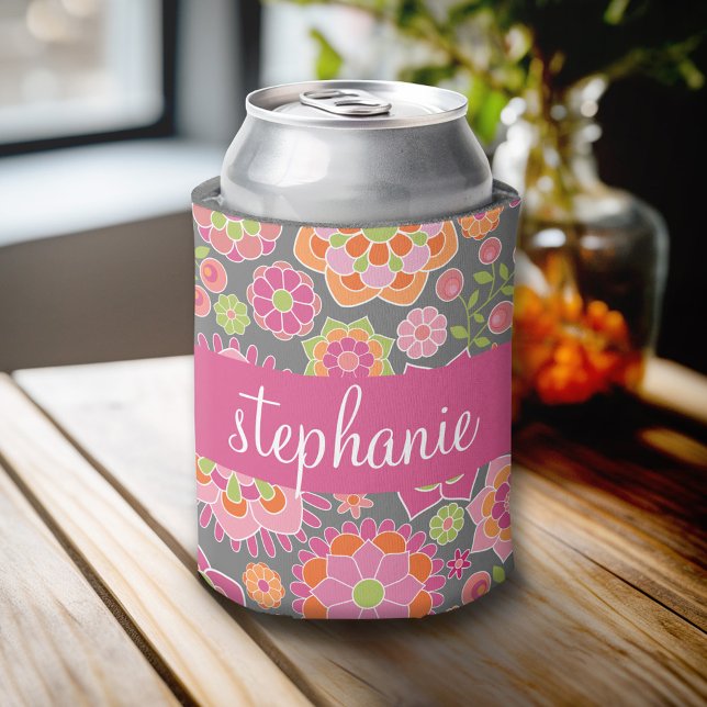 Enfriador De Latas Nombre personalizado del patrón floral de primaver (Custom Can Cooler)