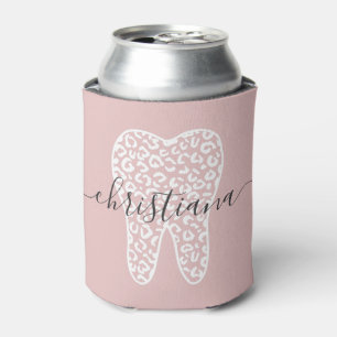 Enfriador De Latas Nombre personalizado Dental Leopard Print Tooth