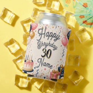 Enfriador De Latas Nombre Personalizado Edad Feliz Cumpleaños Fiesta