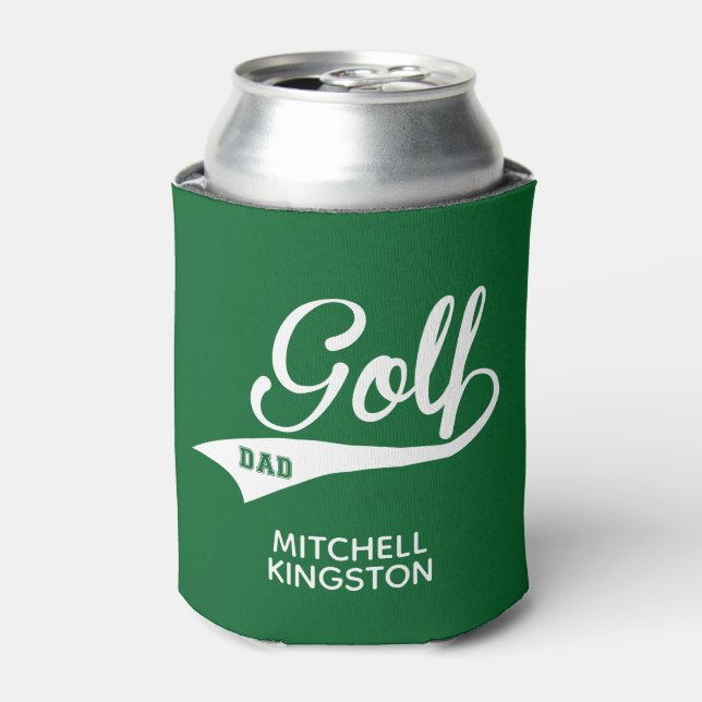 Enfriador De Latas Nombre personalizado Golf Dad Green White (Lata Anverso)