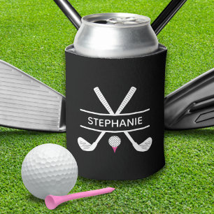 Enfriador De Latas Nombre Personalizado Golf Negro Blanco Rosa