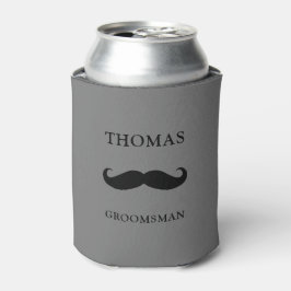 Enfriador De Latas nombre personalizado gris bigote Groomsman