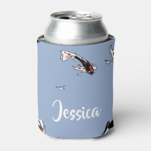 Enfriador De Latas Nombre personalizado koi fish blue
