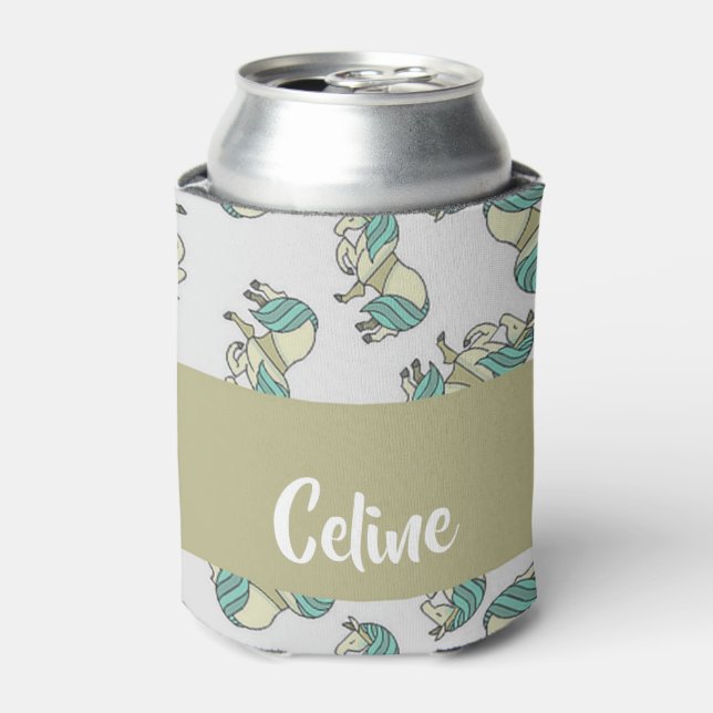 Enfriador De Latas Nombre personalizado lindo patrón de caballos (Lata Anverso)