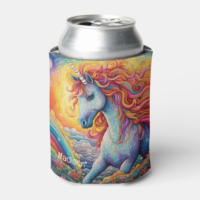 Enfriador De Latas Nombre personalizado lindo unicornio (Lata Anverso)