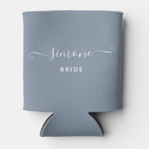 Enfriador De Latas Nombre personalizado Moda guión Boda de novia azul