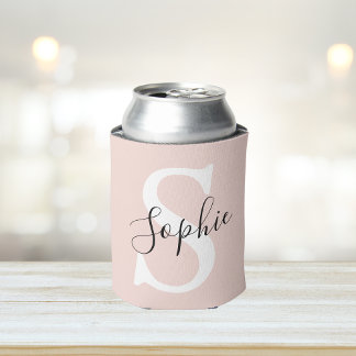 Enfriador De Latas Nombre personalizado moderno Monograma Pastel rosa