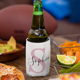 Enfriador De Latas Nombre personalizado moderno Monograma rosa