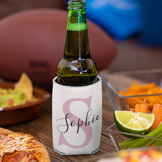 Enfriador De Latas Nombre personalizado moderno Monograma rosa