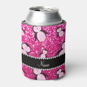 Enfriador De Latas Nombre personalizado neón purpurina rosa caliente 